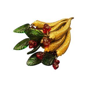 Absolutely Stunning Textured Brass Dimensional Glass Fruit Salad Dress Clip